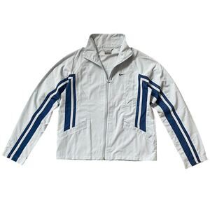 Nike Women’s Track Jacket Light Blue White | Y2K Retro Windbreaker Style Size S